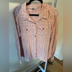 Women’s Ruff Hewn pink plaid button down shirt size XL